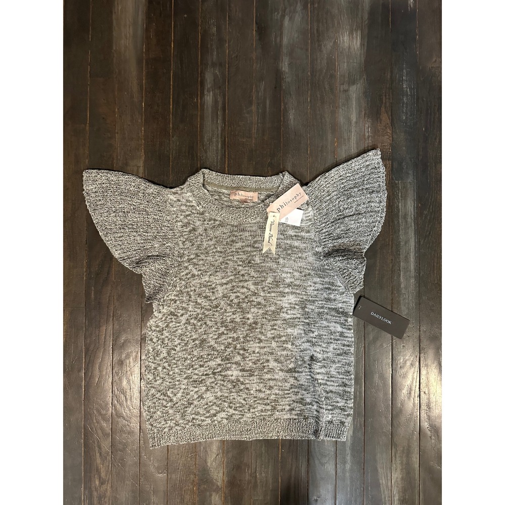 Philosophy Republic Clothing Womens Marled Sage‎ Flutter Sleeve Knit Sweater Top